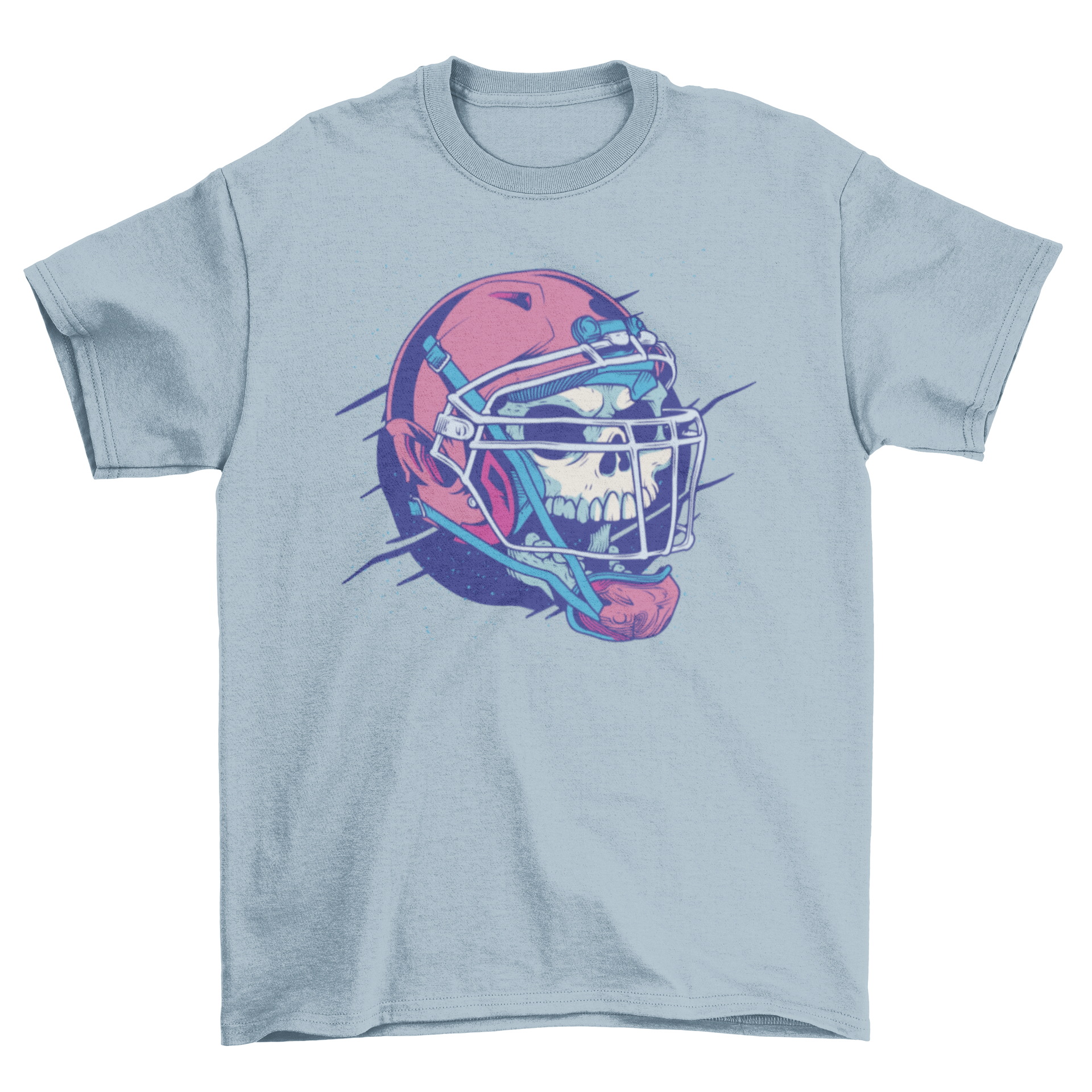 A stylish t-shirt featuring a skull wearing an American football helmet, perfect for football fans.