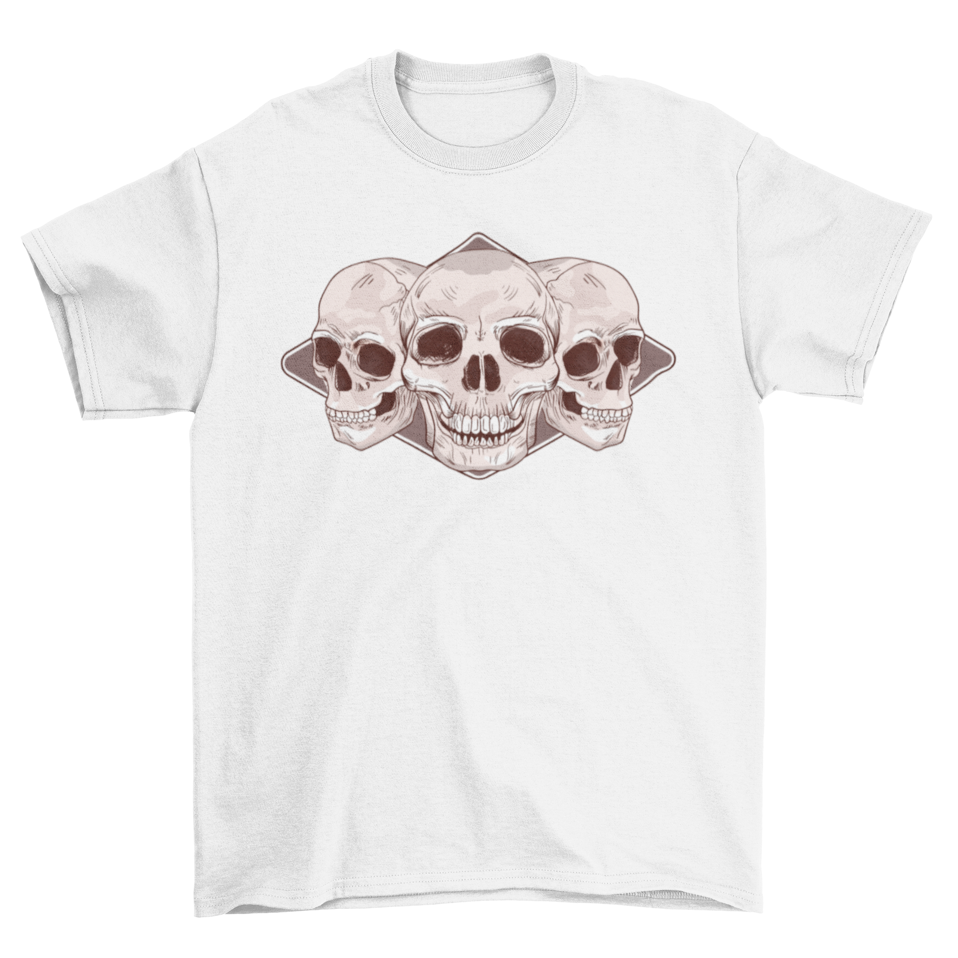 A stylish Skulls Human T-Shirt featuring three hand-drawn skull illustrations in a cool design.