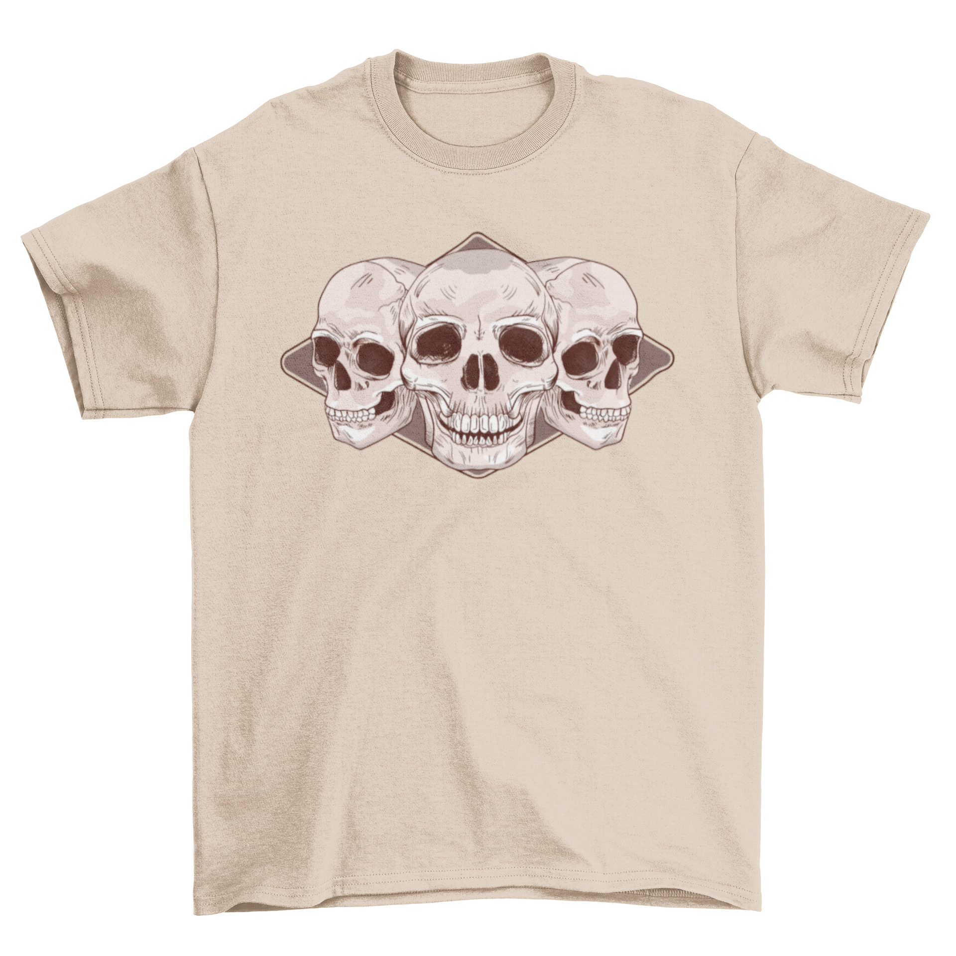 A stylish Skulls Human T-Shirt featuring three hand-drawn skull illustrations in a cool design.