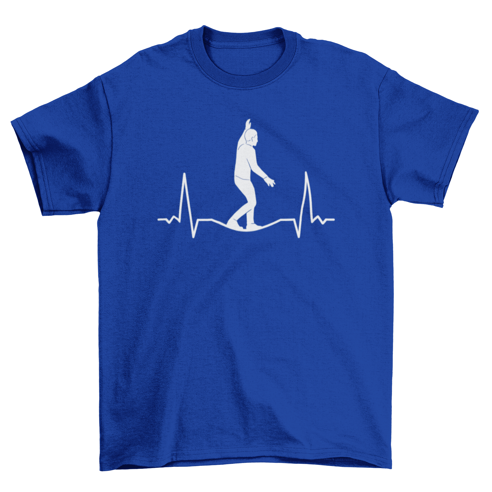 A stylish t-shirt featuring a man slacklining on a heartbeat shape, perfect for outdoor enthusiasts.