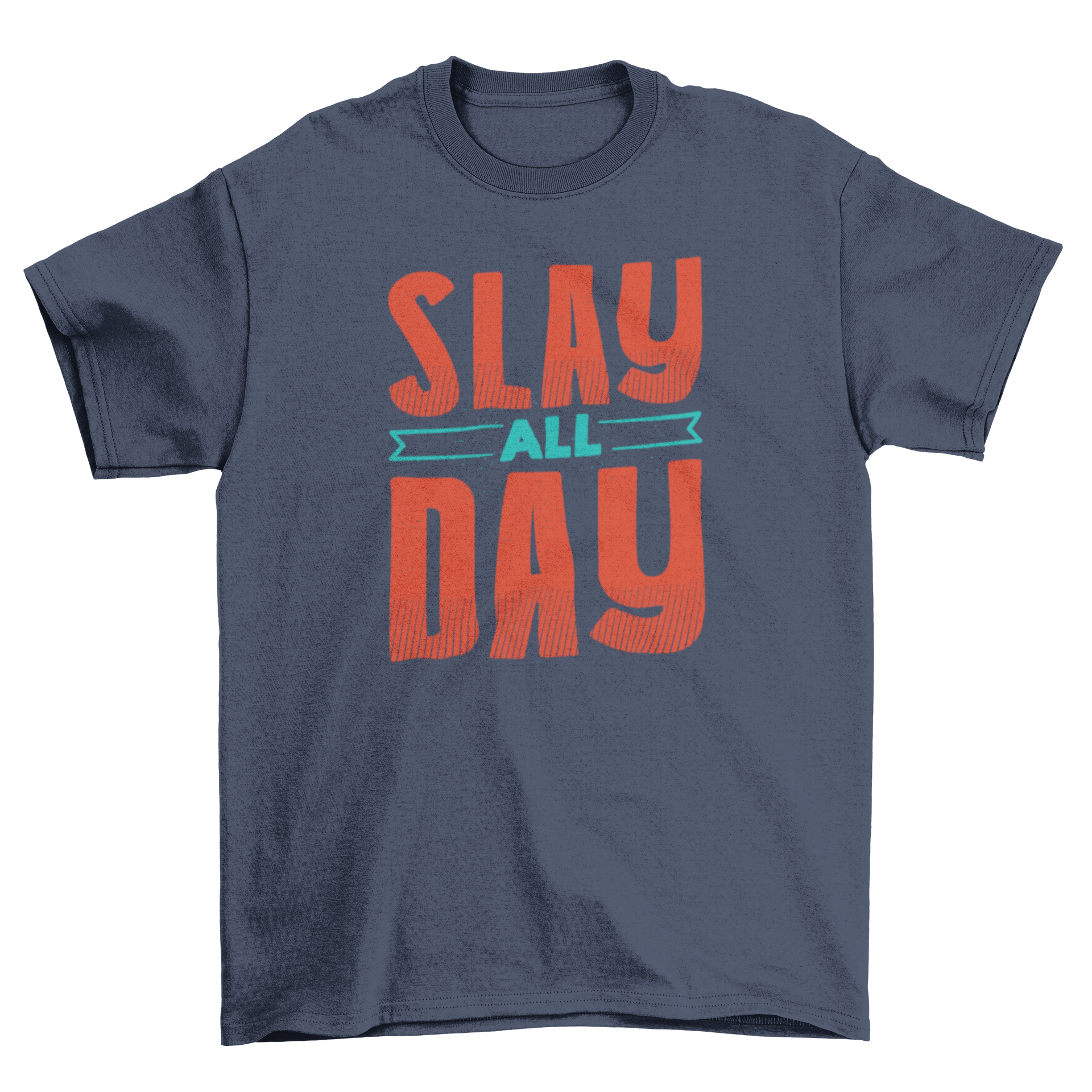 Stylish 'Slay All Day' t-shirt featuring a unique ribbon design for the word 'all'.