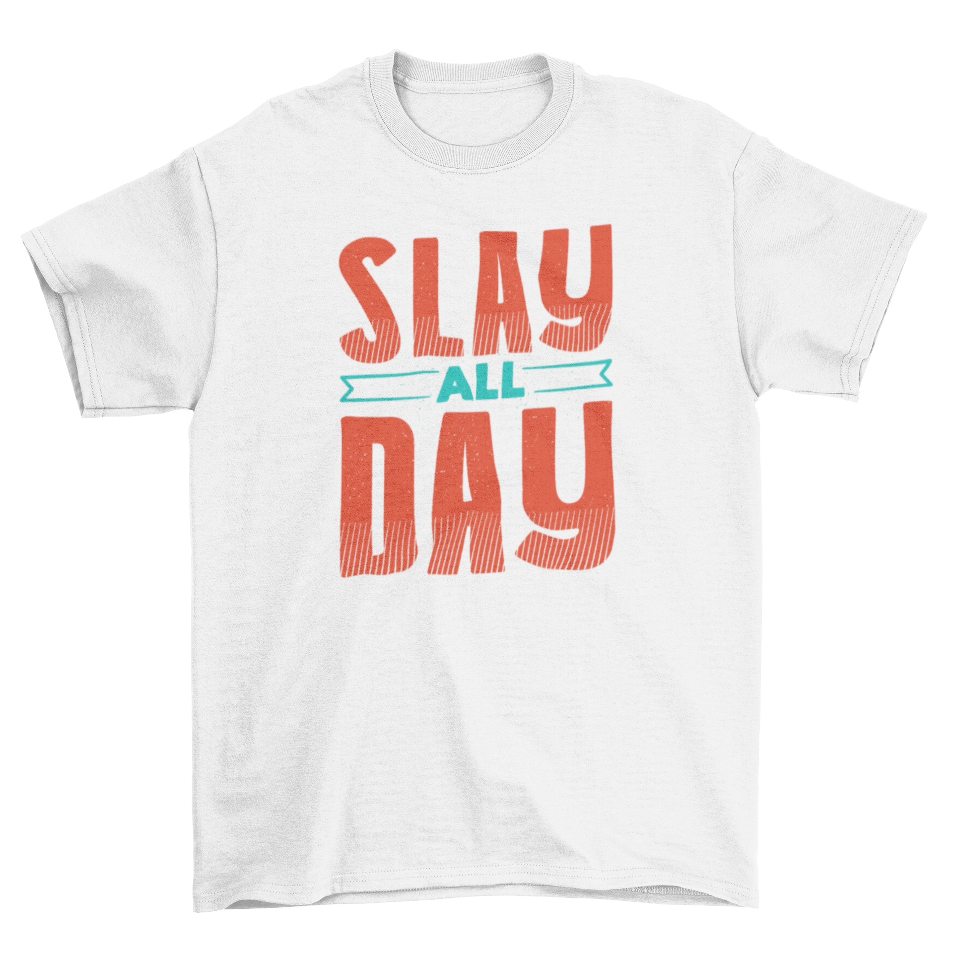 Stylish 'Slay All Day' t-shirt featuring a unique ribbon design for the word 'all'.