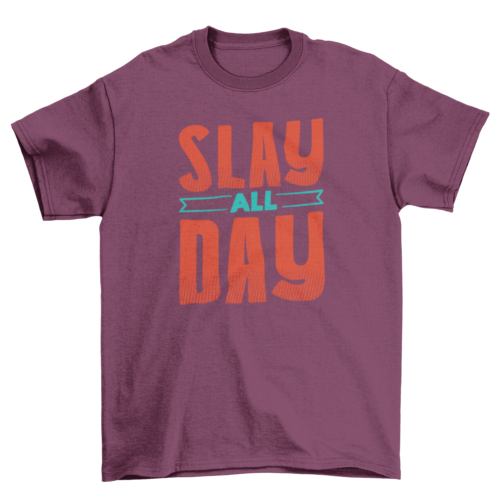 Stylish 'Slay All Day' t-shirt featuring a unique ribbon design for the word 'all'.