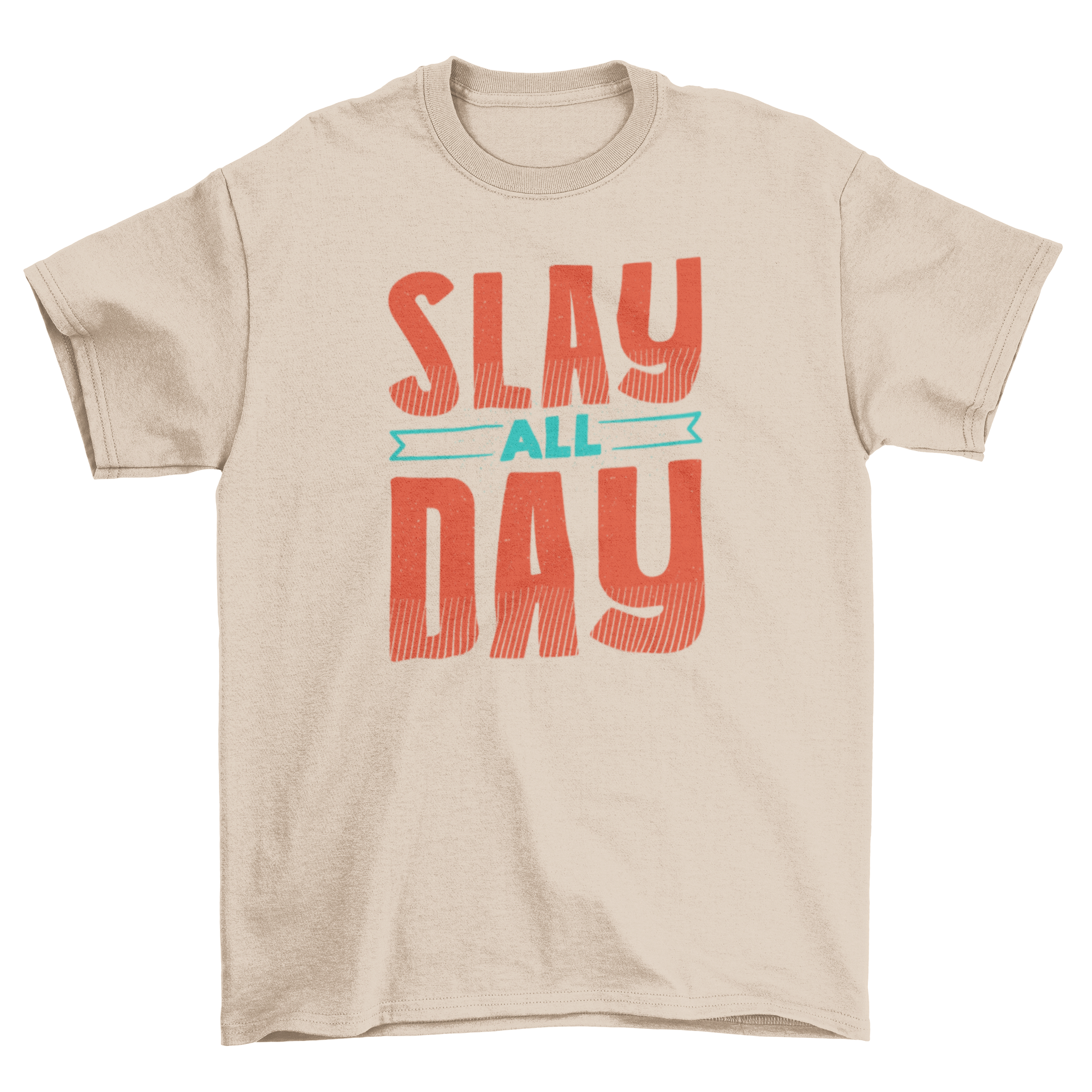 Stylish 'Slay All Day' t-shirt featuring a unique ribbon design for the word 'all'.