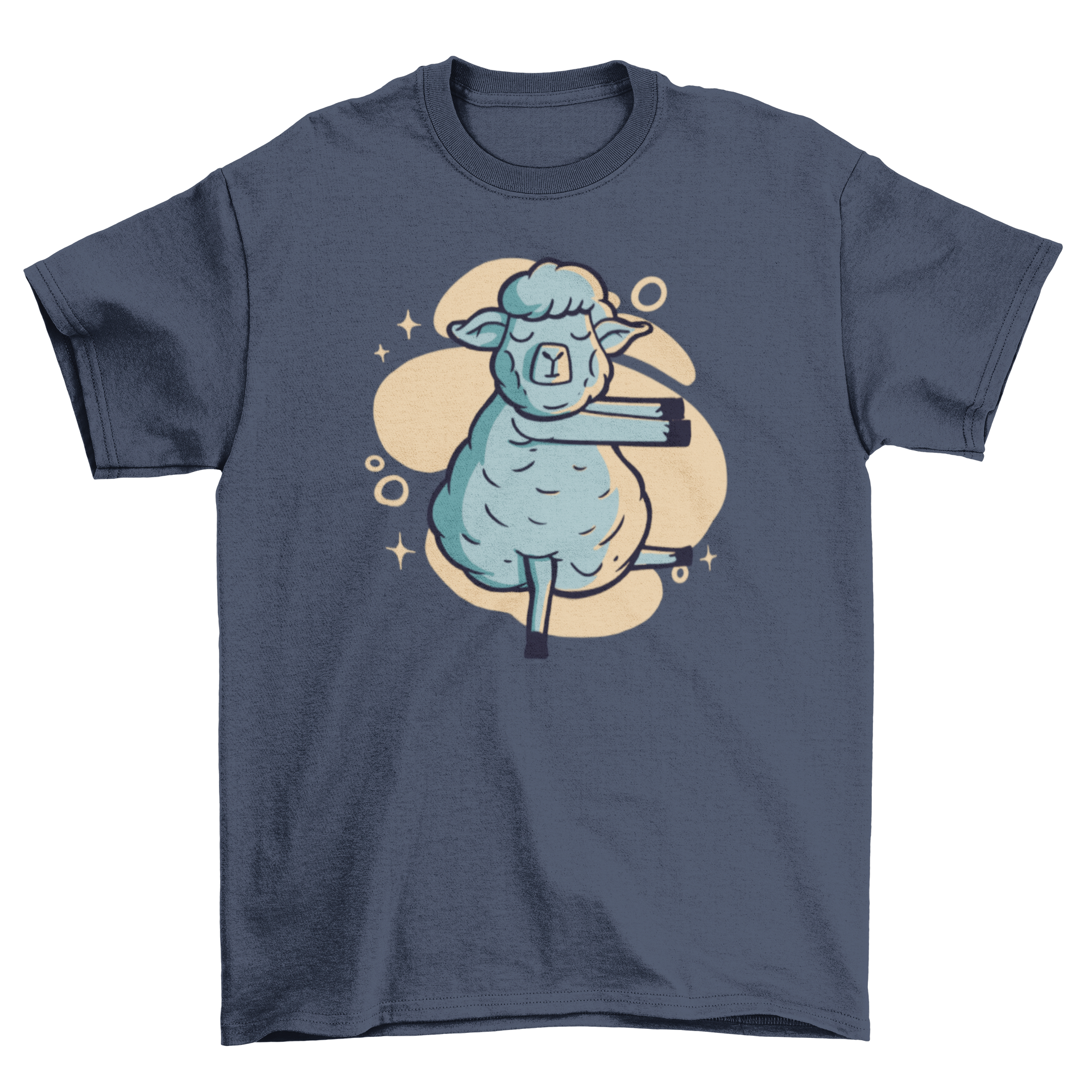 A playful t-shirt featuring a whimsical design of a sleepwalking sheep, perfect for casual wear.