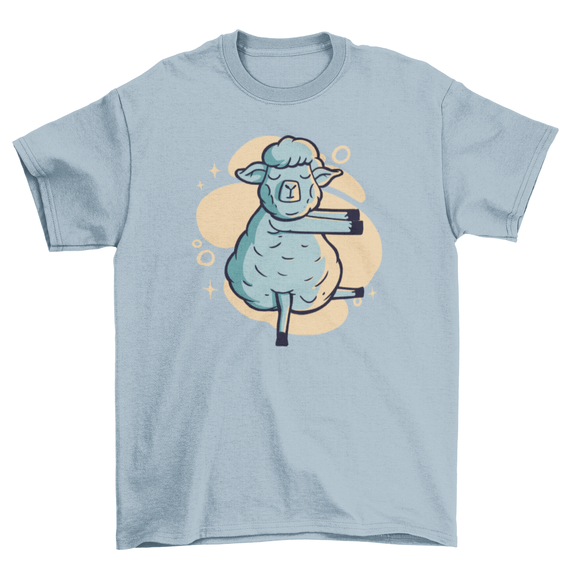 A playful t-shirt featuring a whimsical design of a sleepwalking sheep, perfect for casual wear.