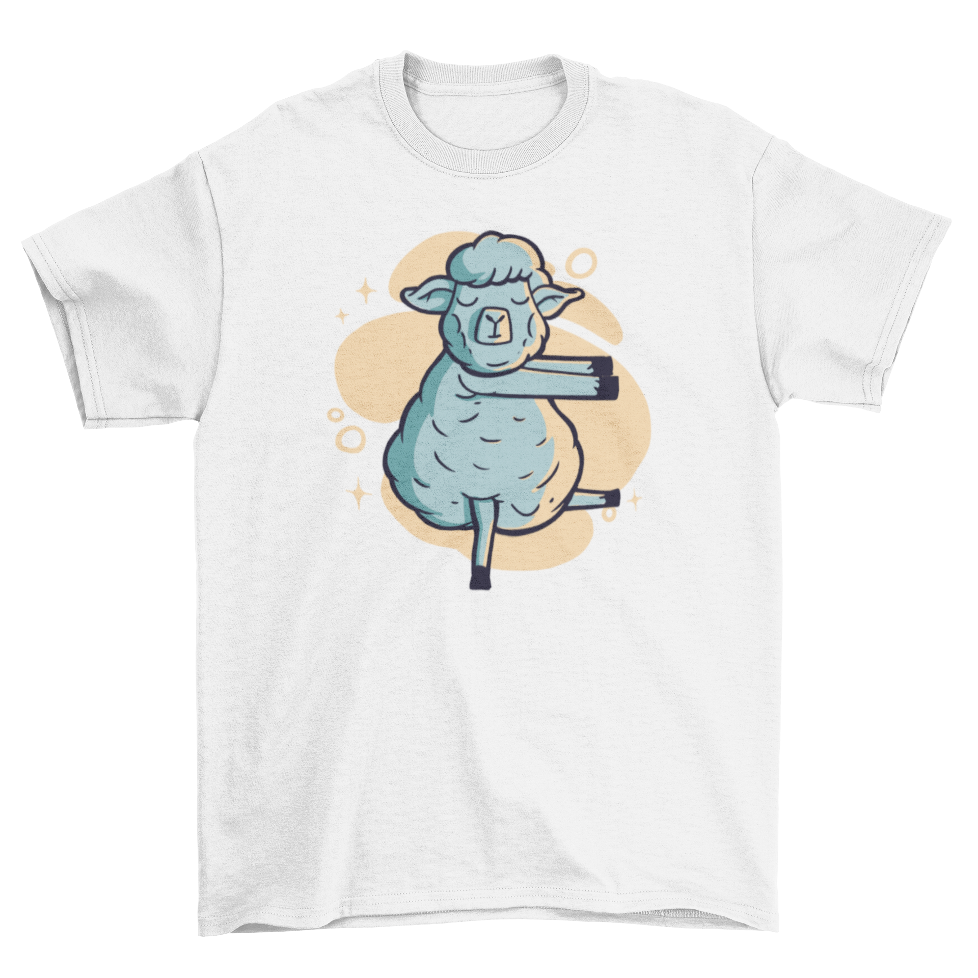 A playful t-shirt featuring a whimsical design of a sleepwalking sheep, perfect for casual wear.