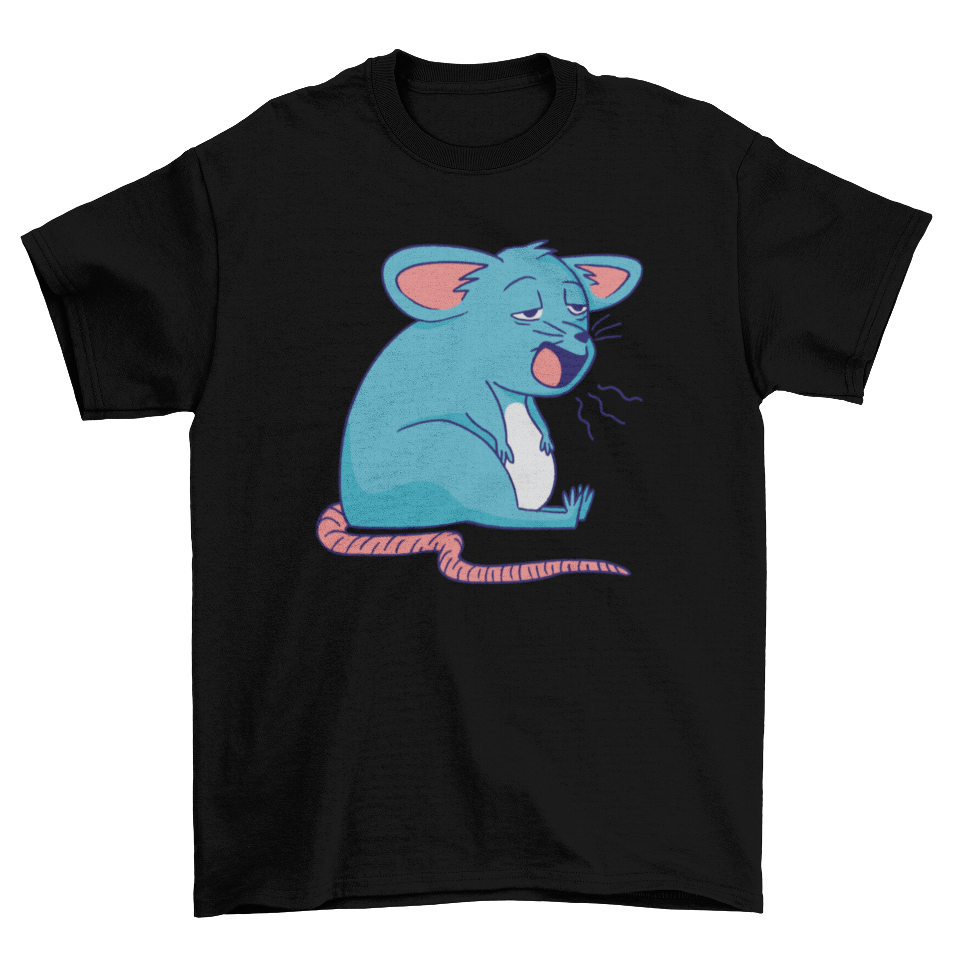 A soft t-shirt featuring a cute sleepy mouse design, yawning with a whimsical expression.