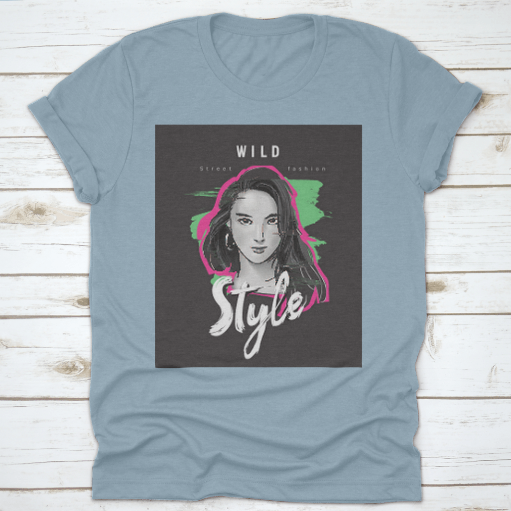 A stylish t-shirt featuring a woman's face design with a catchy slogan, made from 100% cotton for comfort.