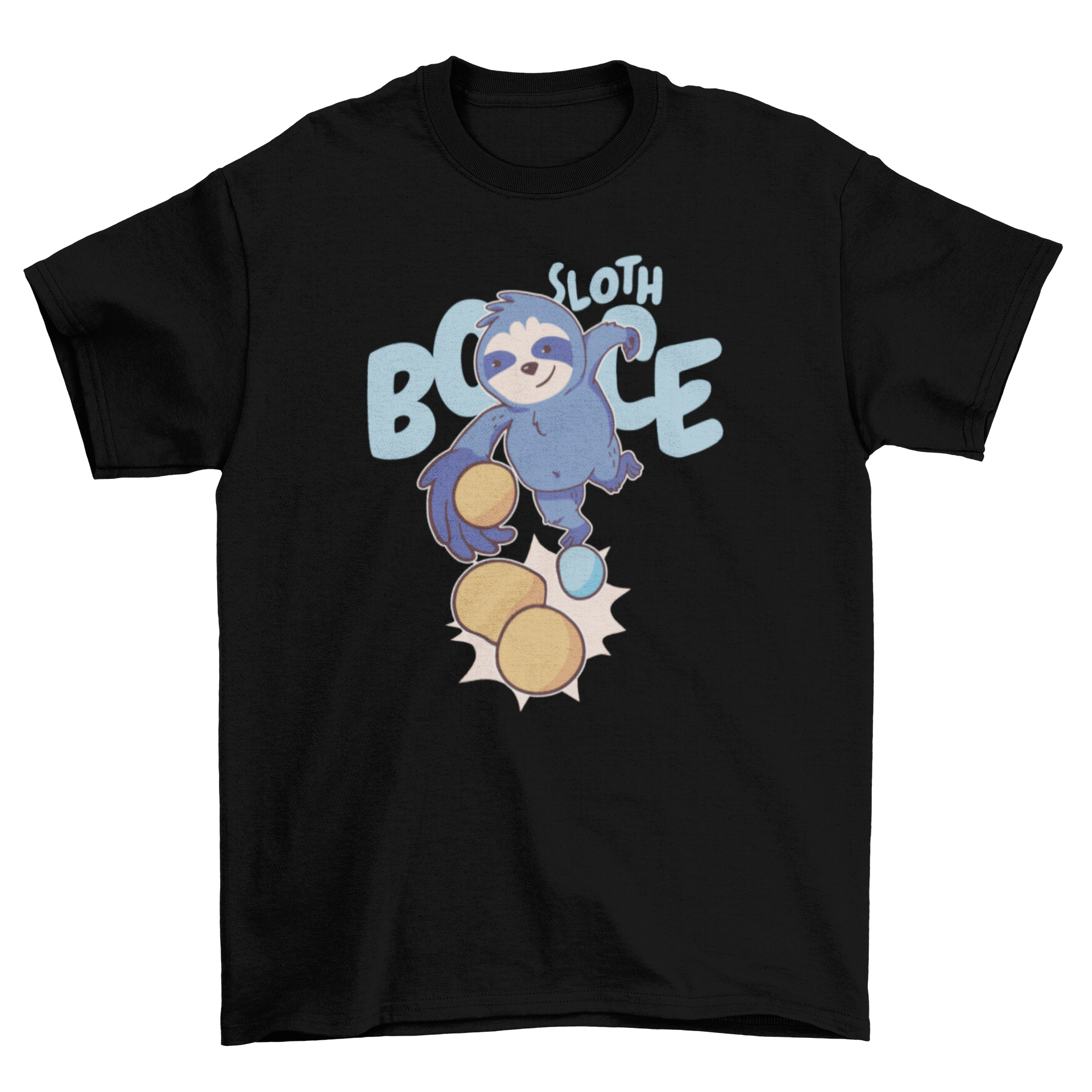 A cartoon t-shirt featuring a sloth playing boules, showcasing a fun and whimsical design.