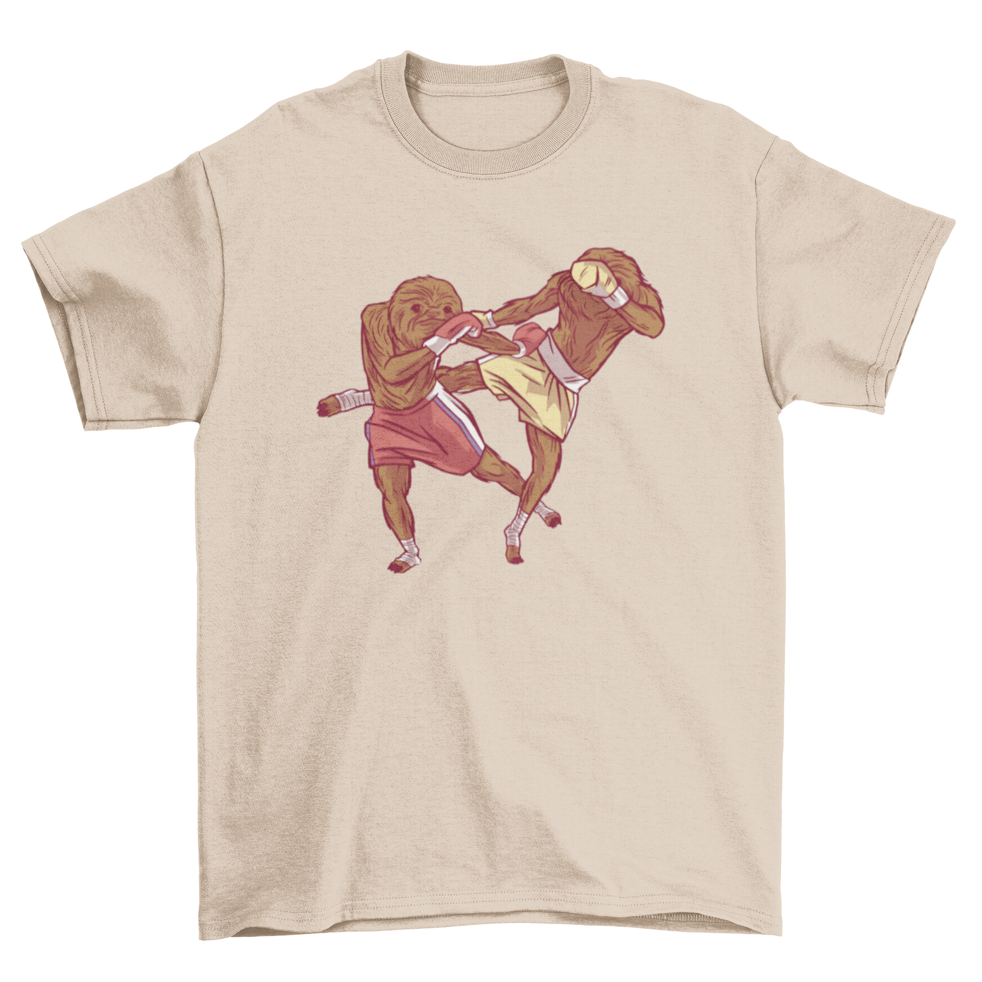 A vibrant t-shirt featuring two sloths playfully engaging in martial arts, showcasing a fun and unique design.