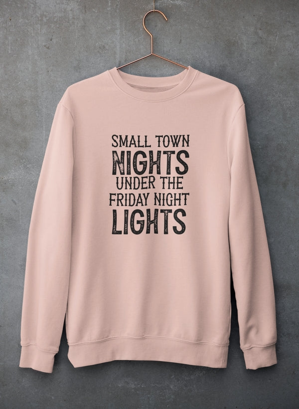 Small Town Nights Sweat Shirt featuring a cozy fleece lining and adjustable cuffs, designed by top artists.