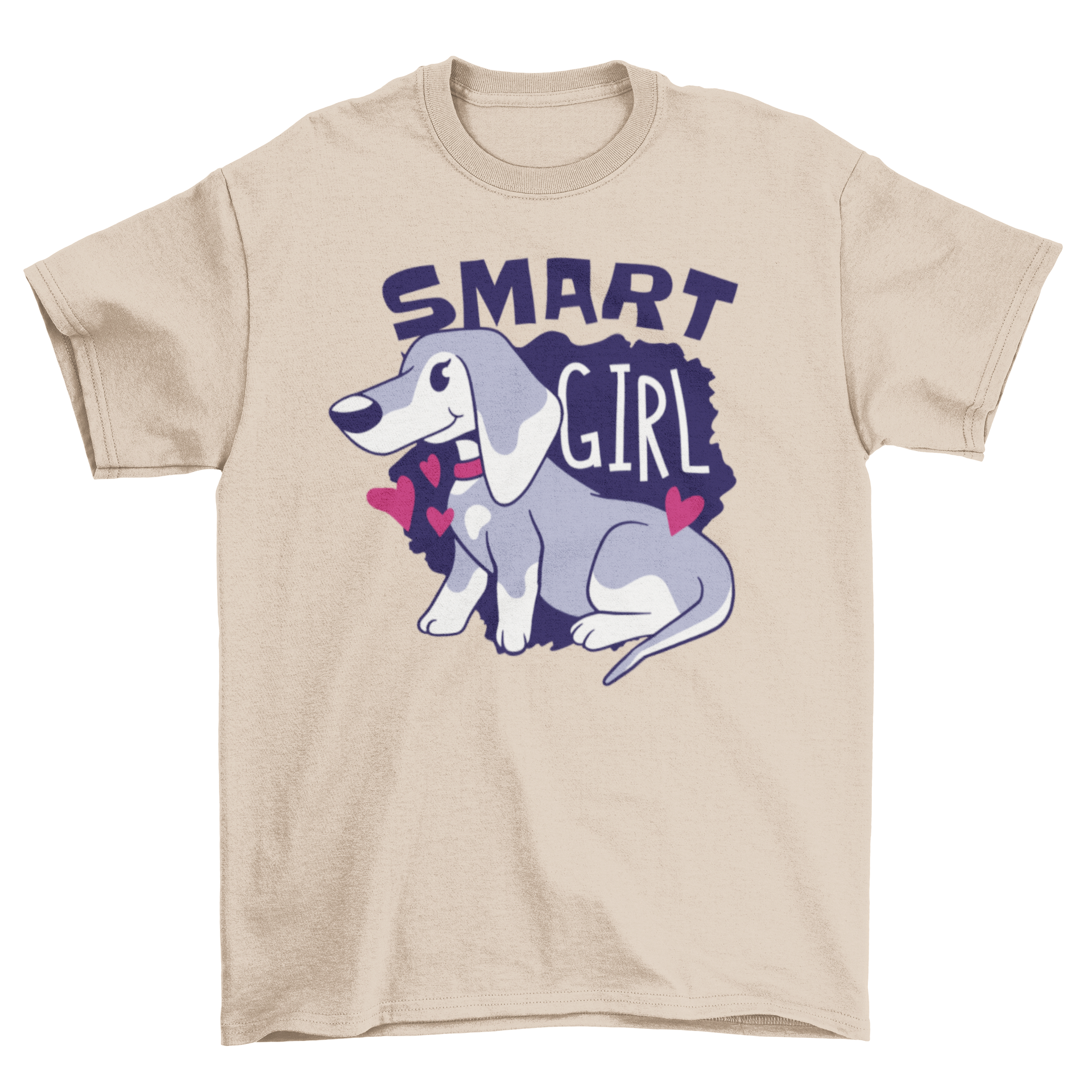 A stylish t-shirt featuring a cute dachshund graphic and the quote 'Smart Girl', perfect for dog lovers.