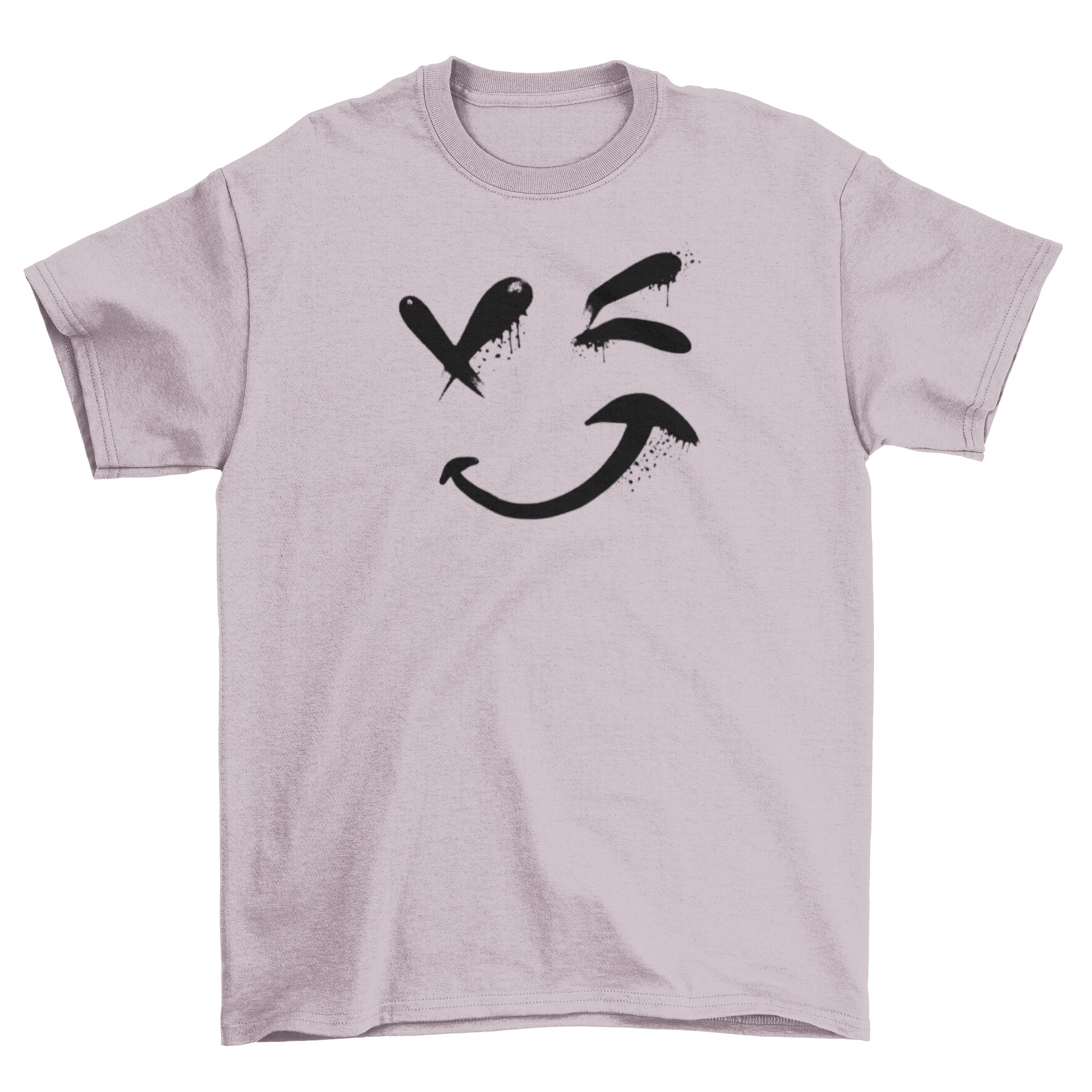 A stylish t-shirt featuring a winking smiley face emoji design, perfect for casual wear.