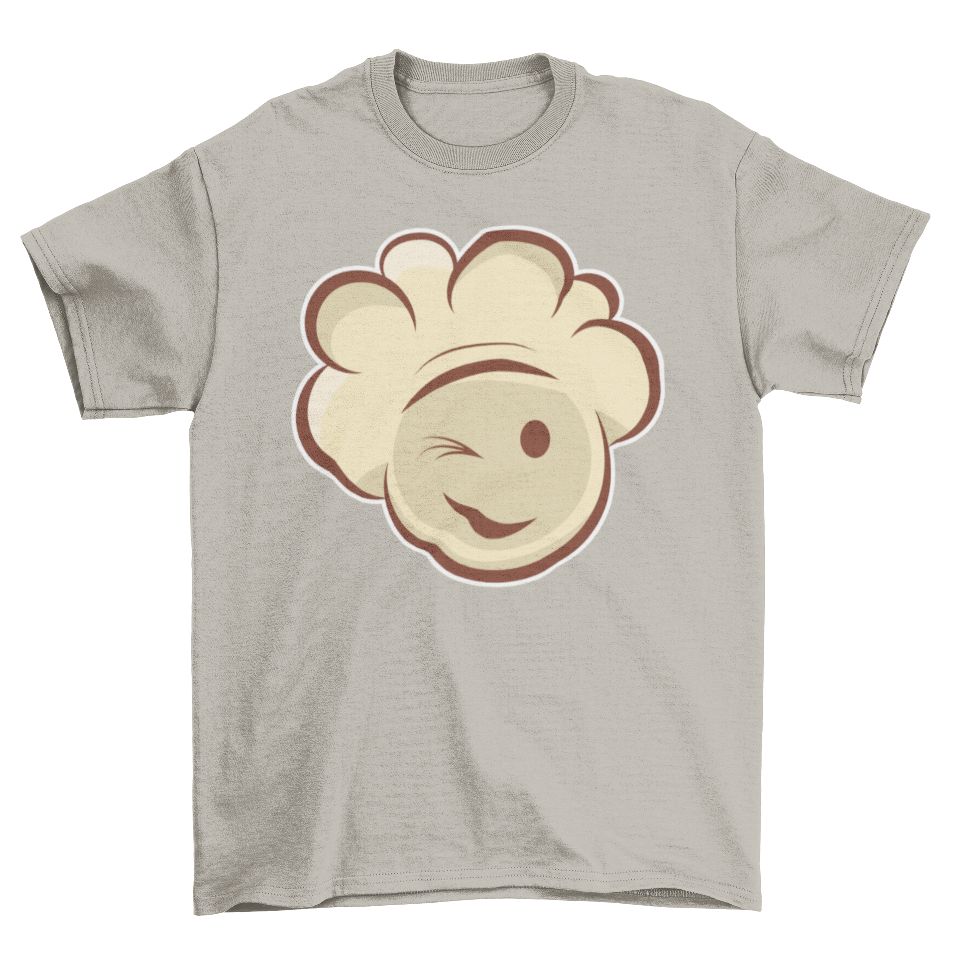 A cheerful T-shirt featuring a smiling popcorn cartoon design, perfect for food lovers.