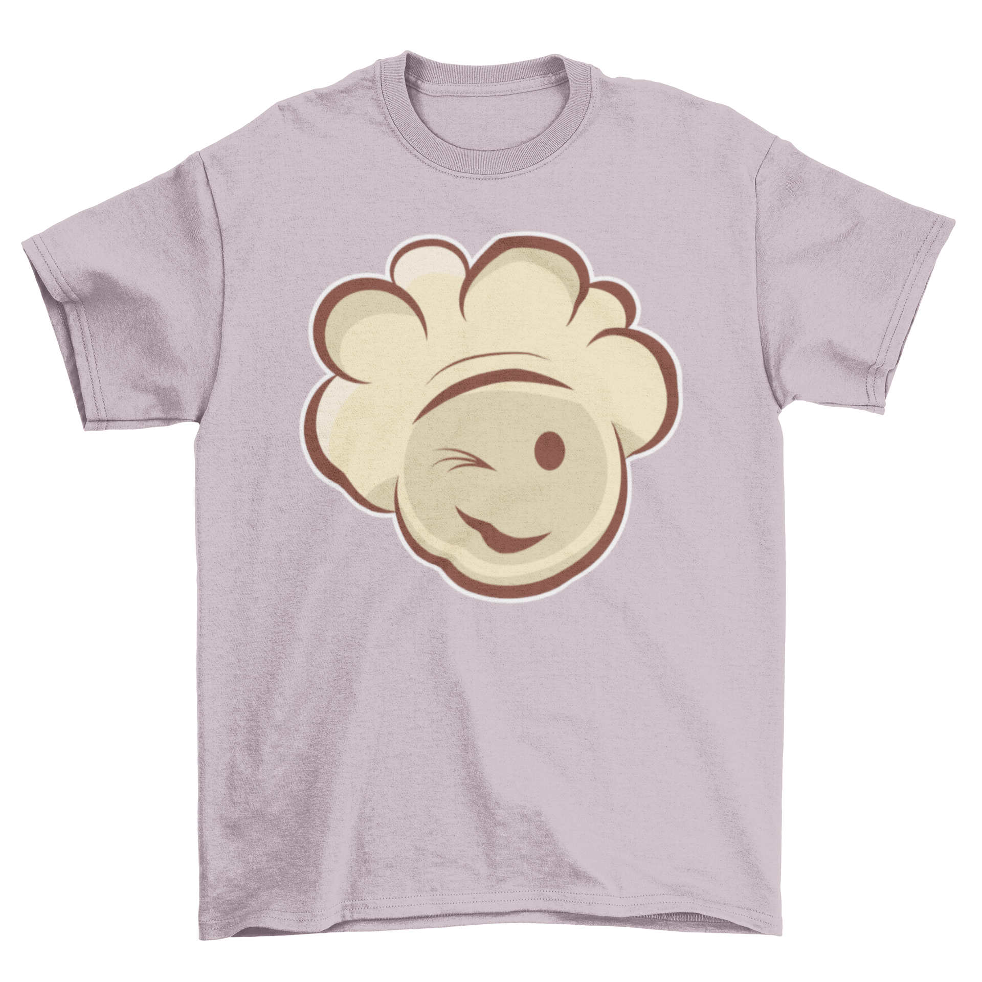 A cheerful T-shirt featuring a smiling popcorn cartoon design, perfect for food lovers.