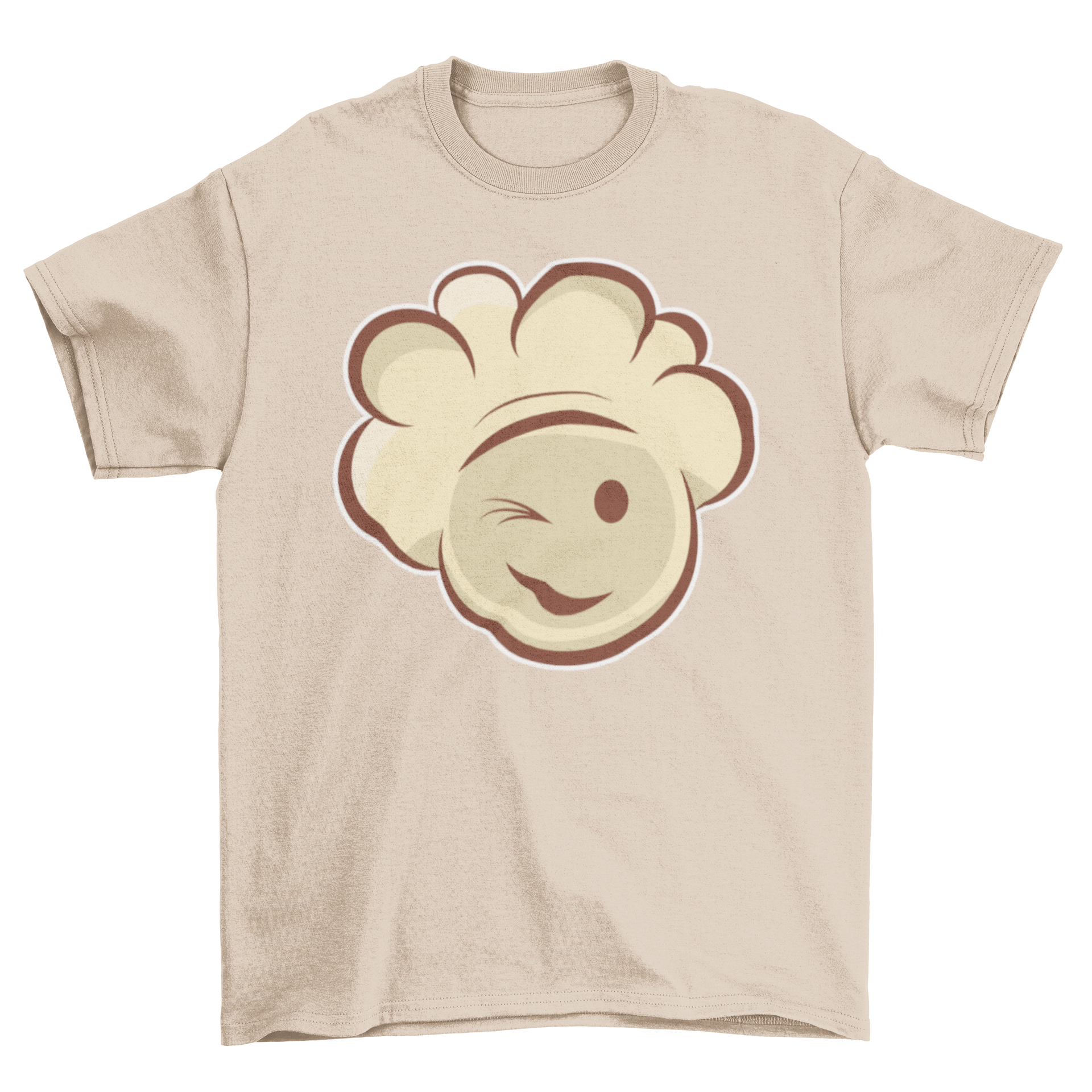 A cheerful T-shirt featuring a smiling popcorn cartoon design, perfect for food lovers.