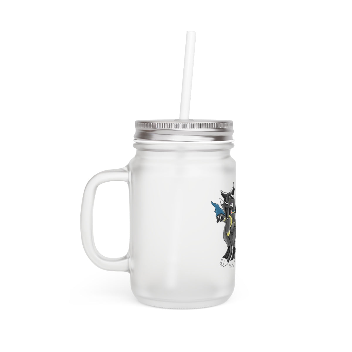 A stylish Snafibat Mason Jar made of frosted glass, featuring a straw and lid, perfect for personalized drinks.