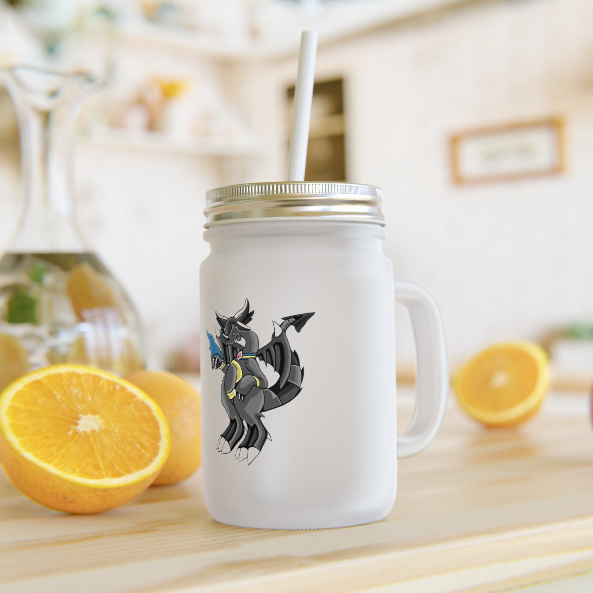 A stylish Snafibat Mason Jar made of frosted glass, featuring a straw and lid, perfect for personalized drinks.