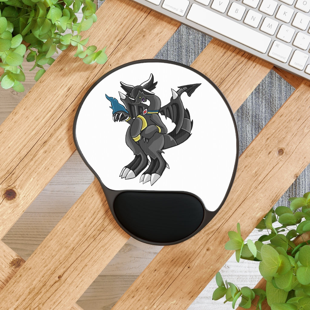 Snafibat Mouse Pad with ergonomic Memory Foam wrist rest and customizable neoprene insert, featuring a foot-shaped black plastic base.