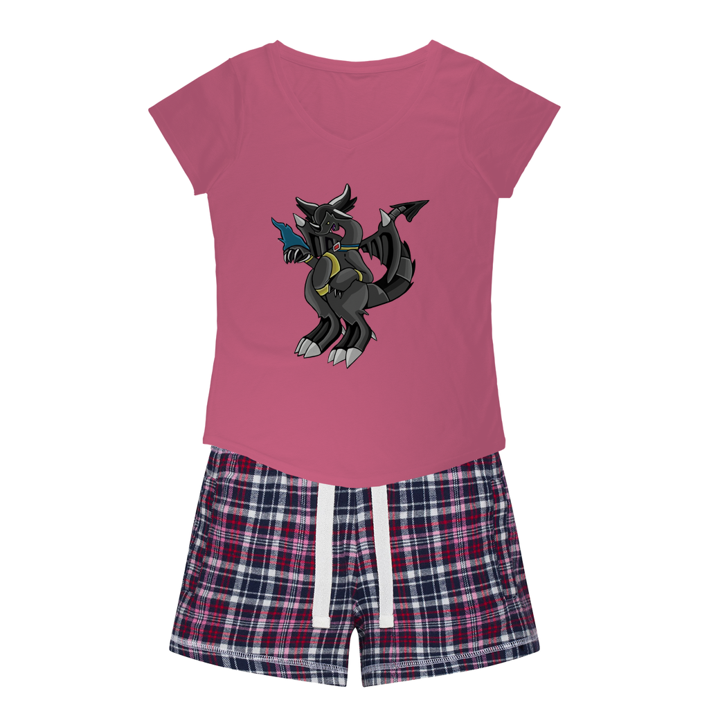 Snafibat Women's Sleepy Tee and Flannel Short set featuring a relaxed fit T-shirt and vibrant flannel shorts, perfect for cozy nights.