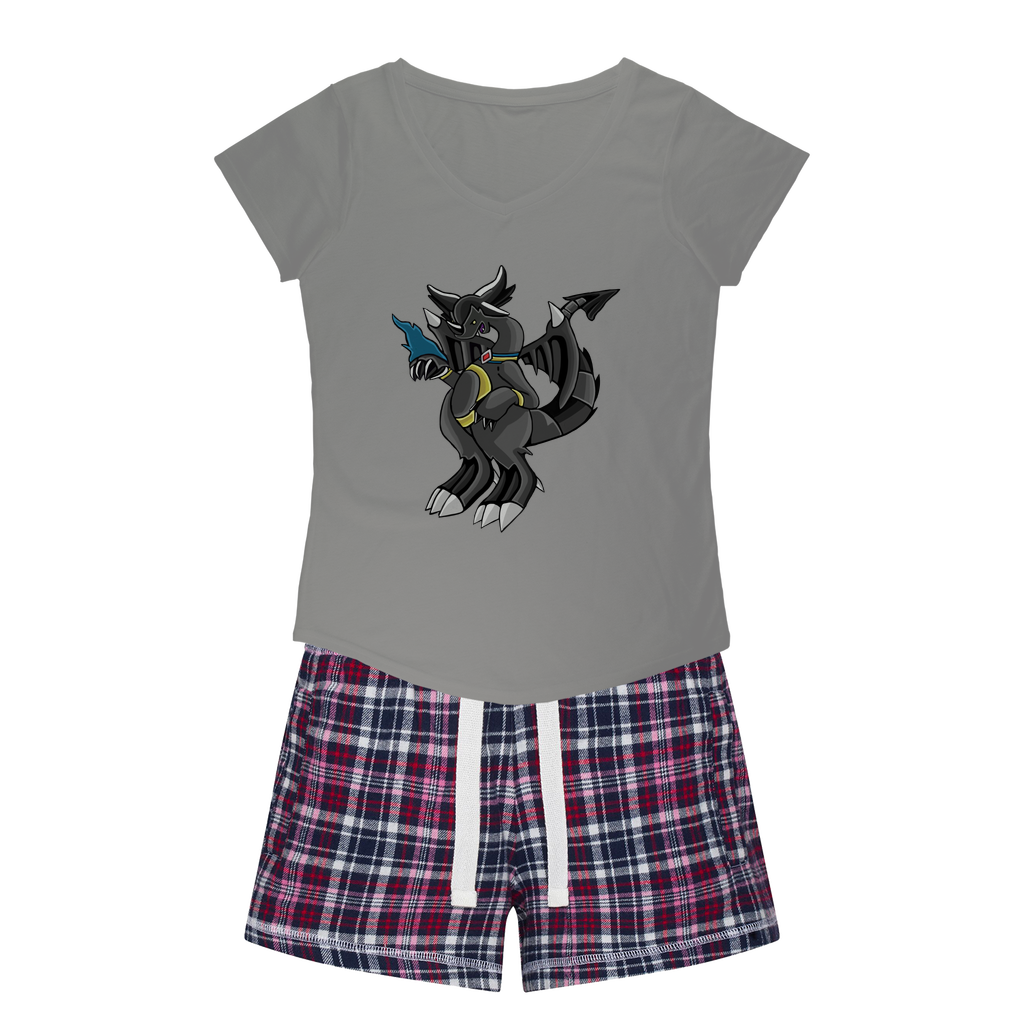 Snafibat Women's Sleepy Tee and Flannel Short set featuring a relaxed fit T-shirt and vibrant flannel shorts, perfect for cozy nights.