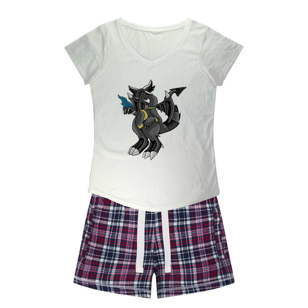 Snafibat Women's Sleepy Tee and Flannel Short set featuring a relaxed fit T-shirt and vibrant flannel shorts, perfect for cozy nights.