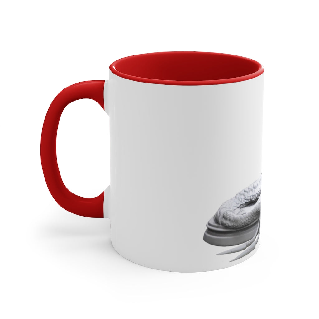 A vibrant Snake Accent Coffee Mug with a colorful interior and C-handle, showcasing its unique two-tone design.