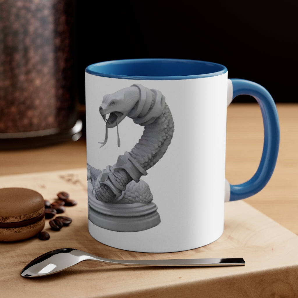 A vibrant Snake Accent Coffee Mug with a colorful interior and C-handle, showcasing its unique two-tone design.