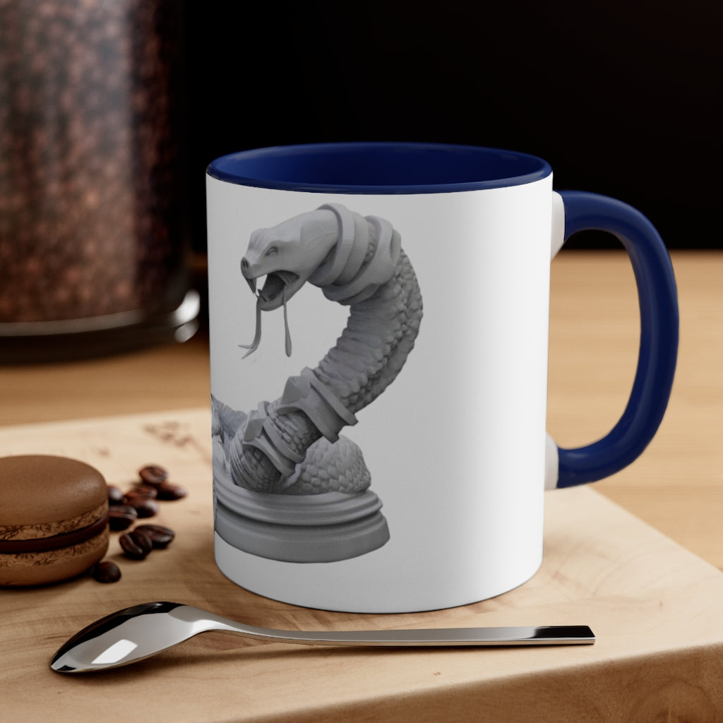 A vibrant Snake Accent Coffee Mug with a colorful interior and C-handle, showcasing its unique two-tone design.