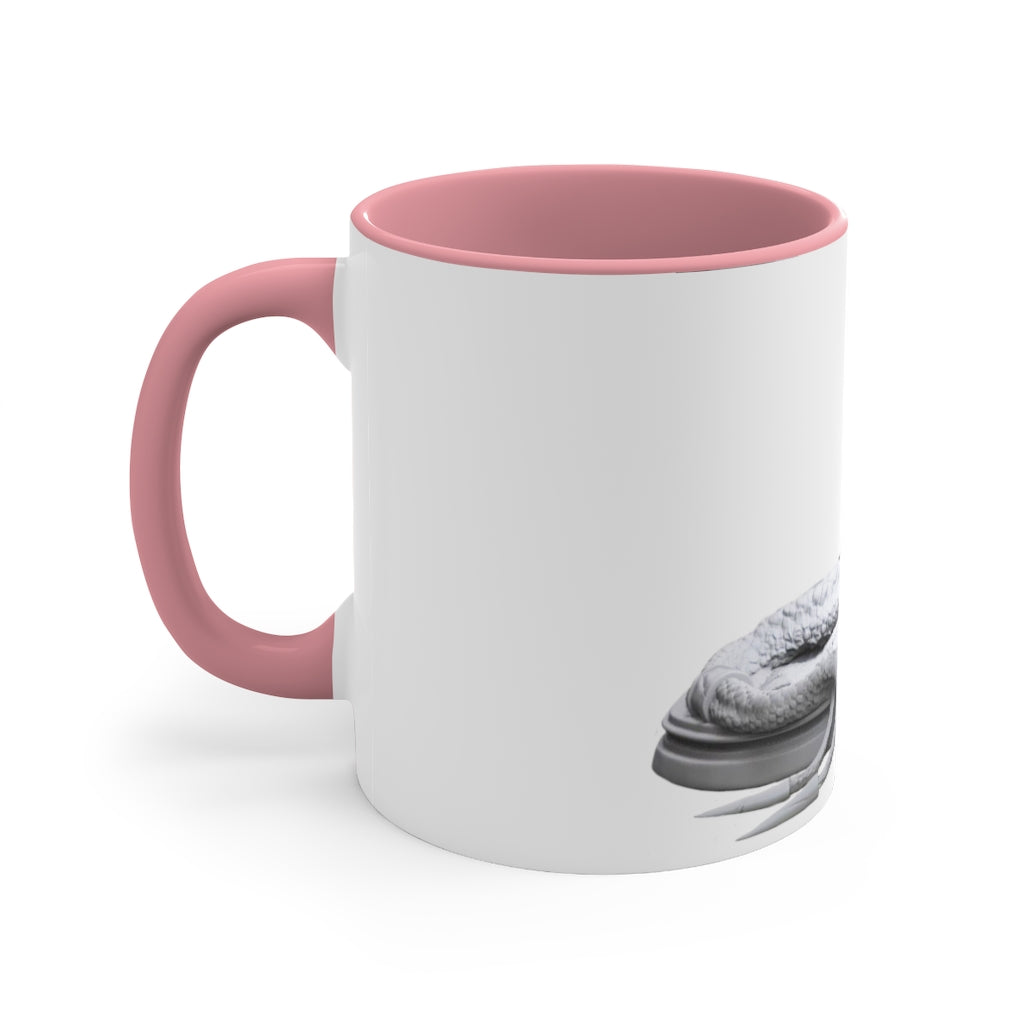 A vibrant Snake Accent Coffee Mug with a colorful interior and C-handle, showcasing its unique two-tone design.