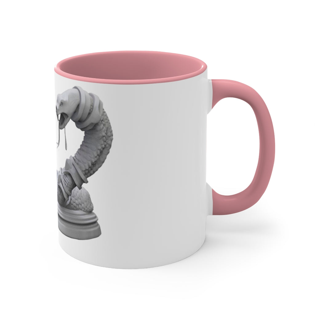 A vibrant Snake Accent Coffee Mug with a colorful interior and C-handle, showcasing its unique two-tone design.