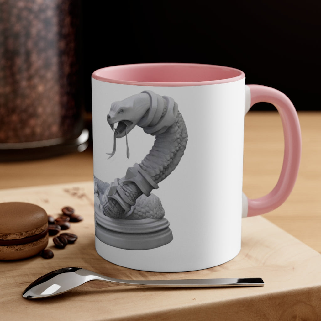 A vibrant Snake Accent Coffee Mug with a colorful interior and C-handle, showcasing its unique two-tone design.