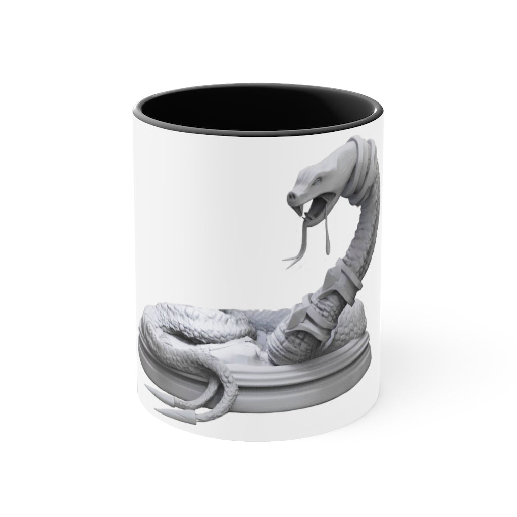 A vibrant Snake Accent Coffee Mug with a colorful interior and C-handle, showcasing its unique two-tone design.