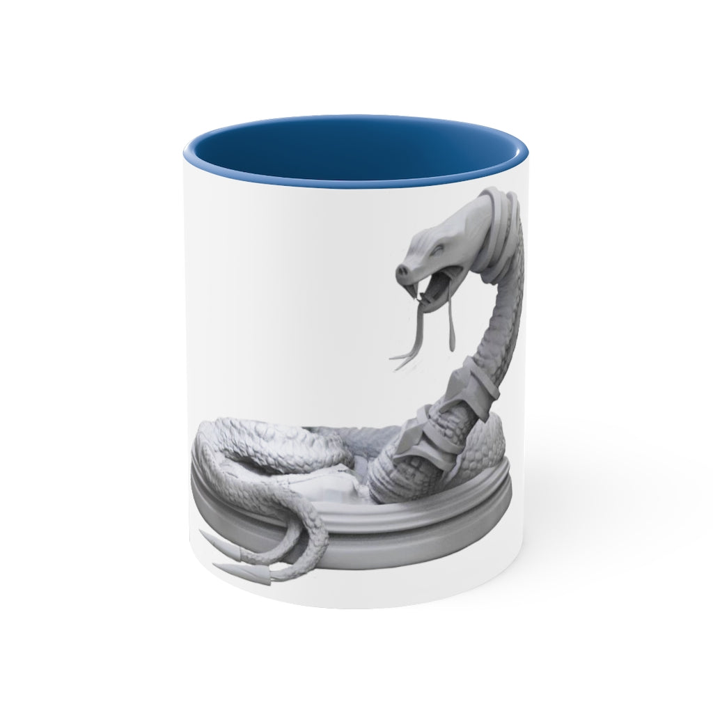 A vibrant Snake Accent Coffee Mug with a colorful interior and C-handle, showcasing its unique two-tone design.