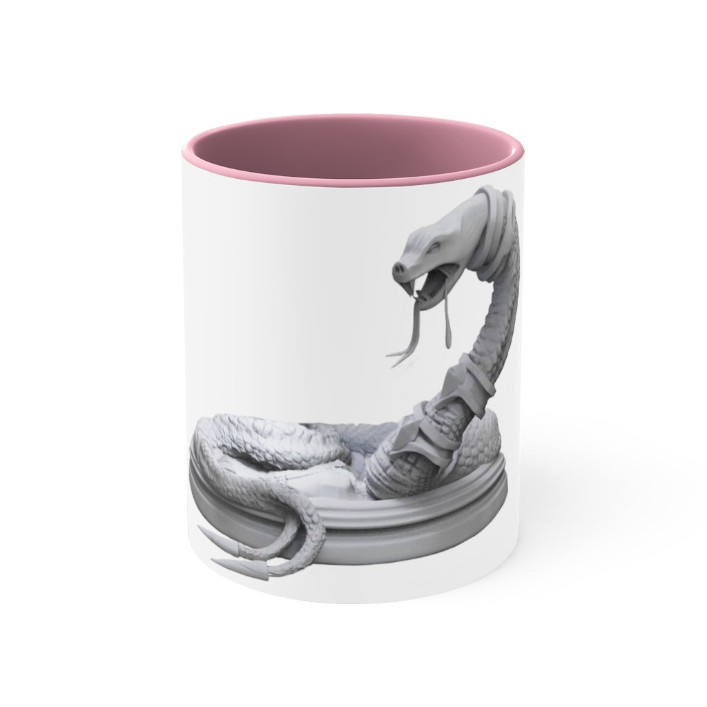 A vibrant Snake Accent Coffee Mug with a colorful interior and C-handle, showcasing its unique two-tone design.