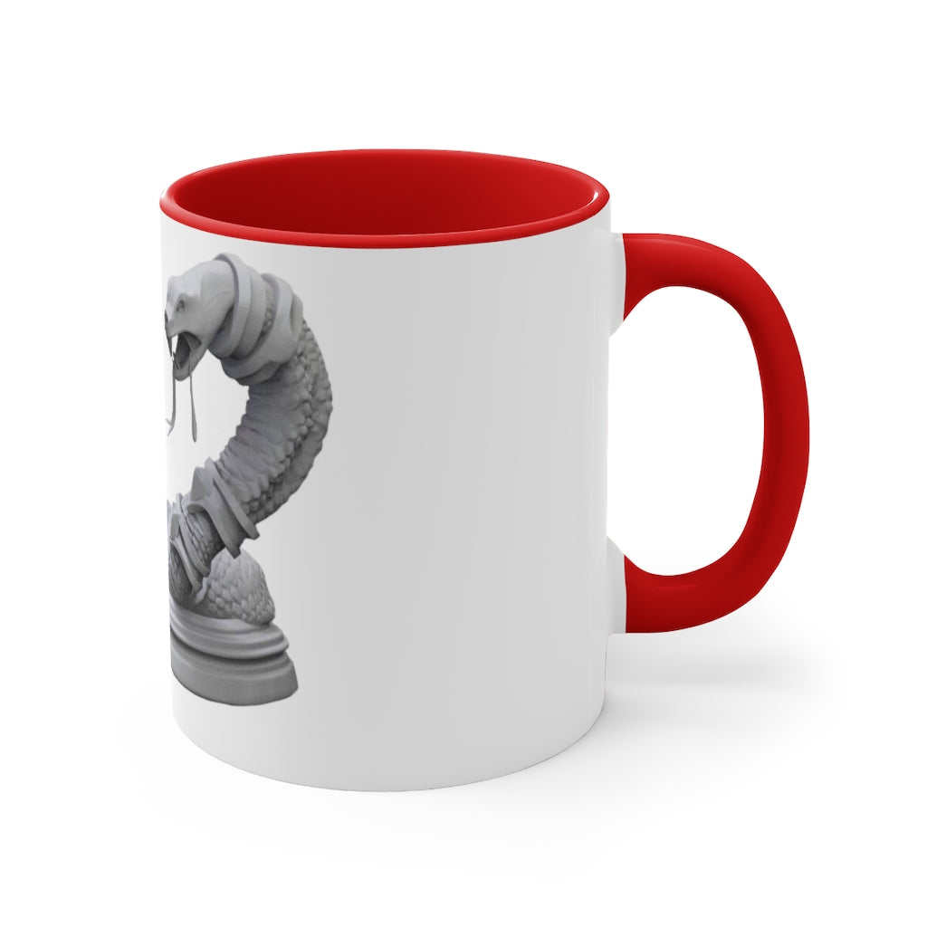 A vibrant Snake Accent Coffee Mug with a colorful interior and C-handle, showcasing its unique two-tone design.