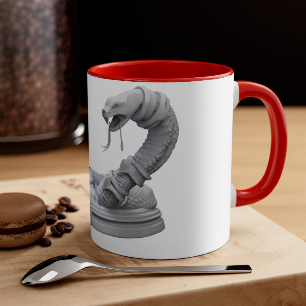 A vibrant Snake Accent Coffee Mug with a colorful interior and C-handle, showcasing its unique two-tone design.