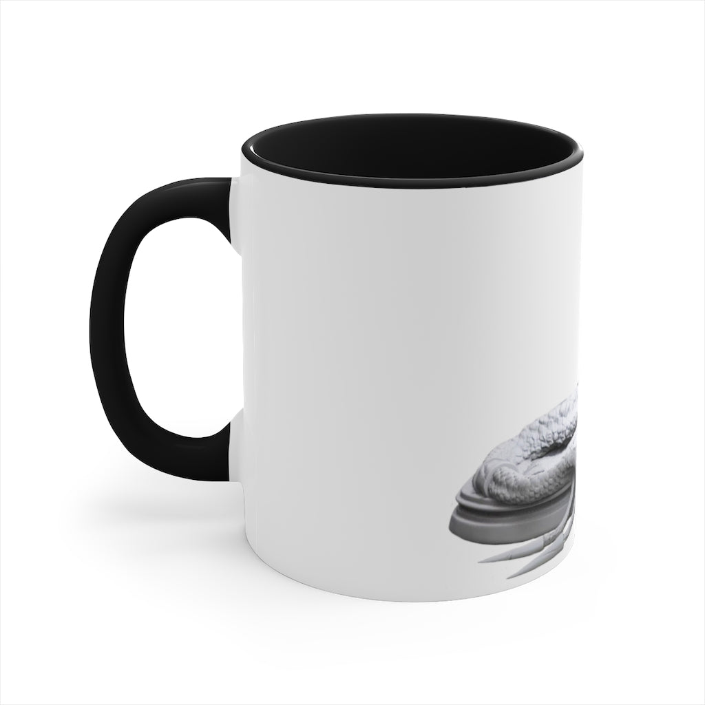 A vibrant Snake Accent Coffee Mug with a colorful interior and C-handle, showcasing its unique two-tone design.