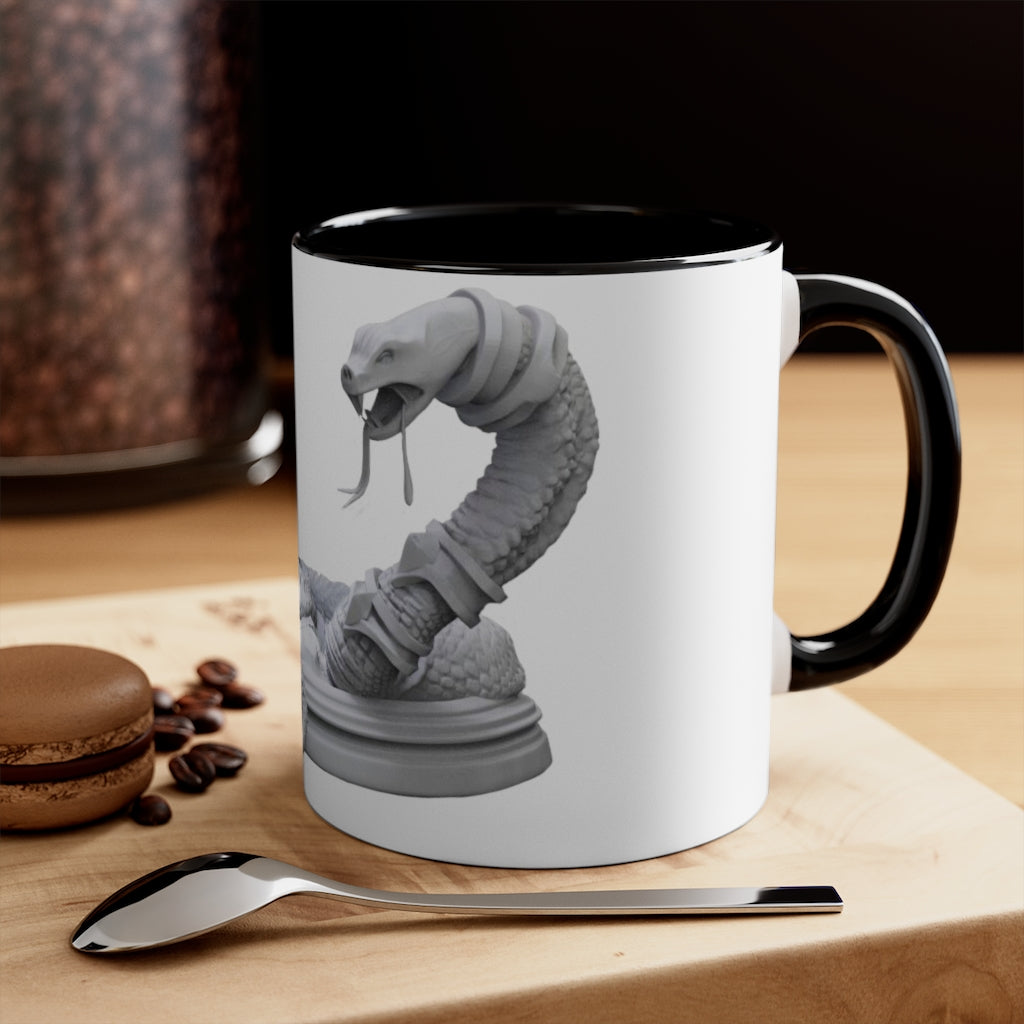 A vibrant Snake Accent Coffee Mug with a colorful interior and C-handle, showcasing its unique two-tone design.