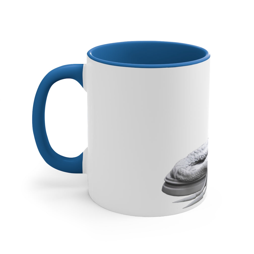 A vibrant Snake Accent Coffee Mug with a colorful interior and C-handle, showcasing its unique two-tone design.