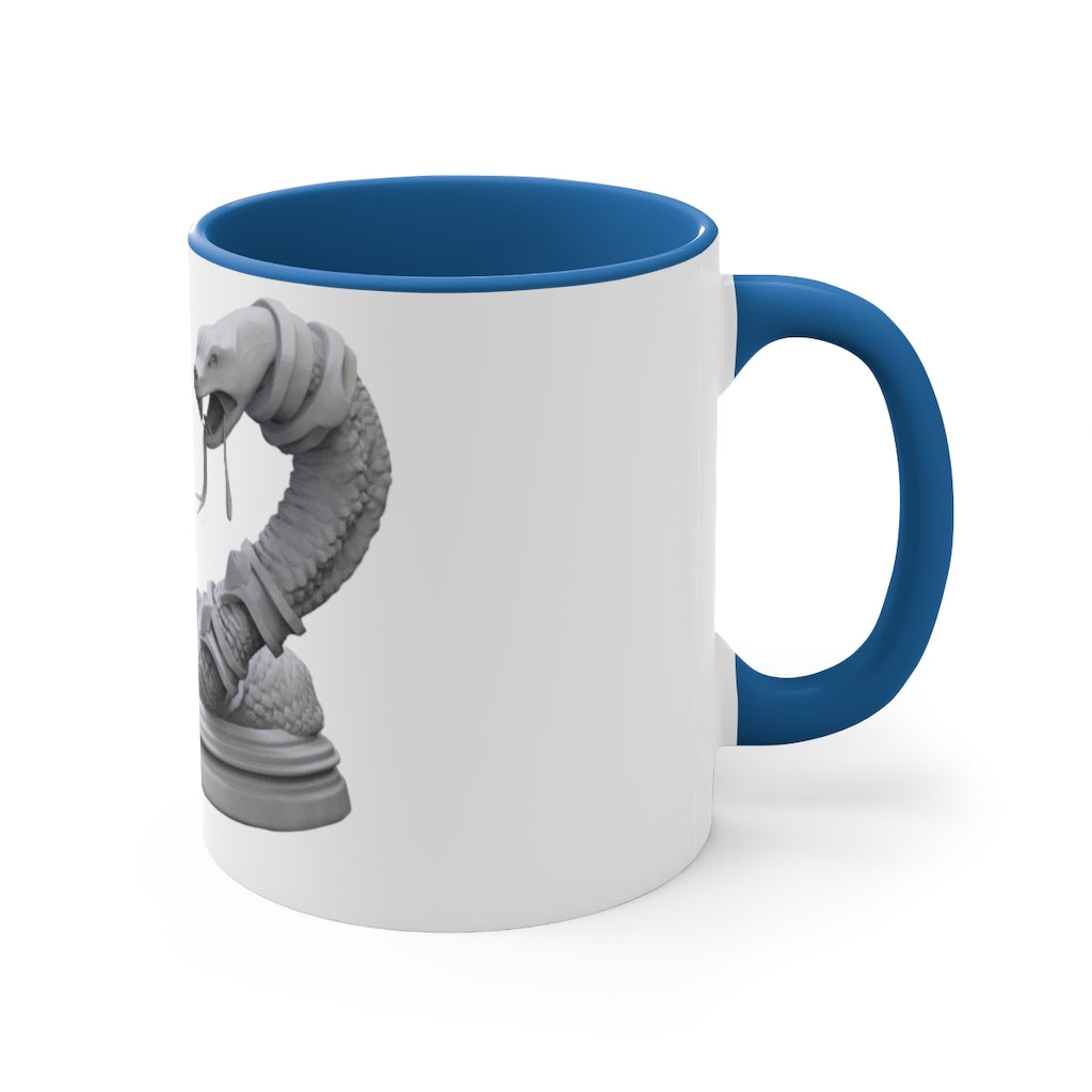 A vibrant Snake Accent Coffee Mug with a colorful interior and C-handle, showcasing its unique two-tone design.