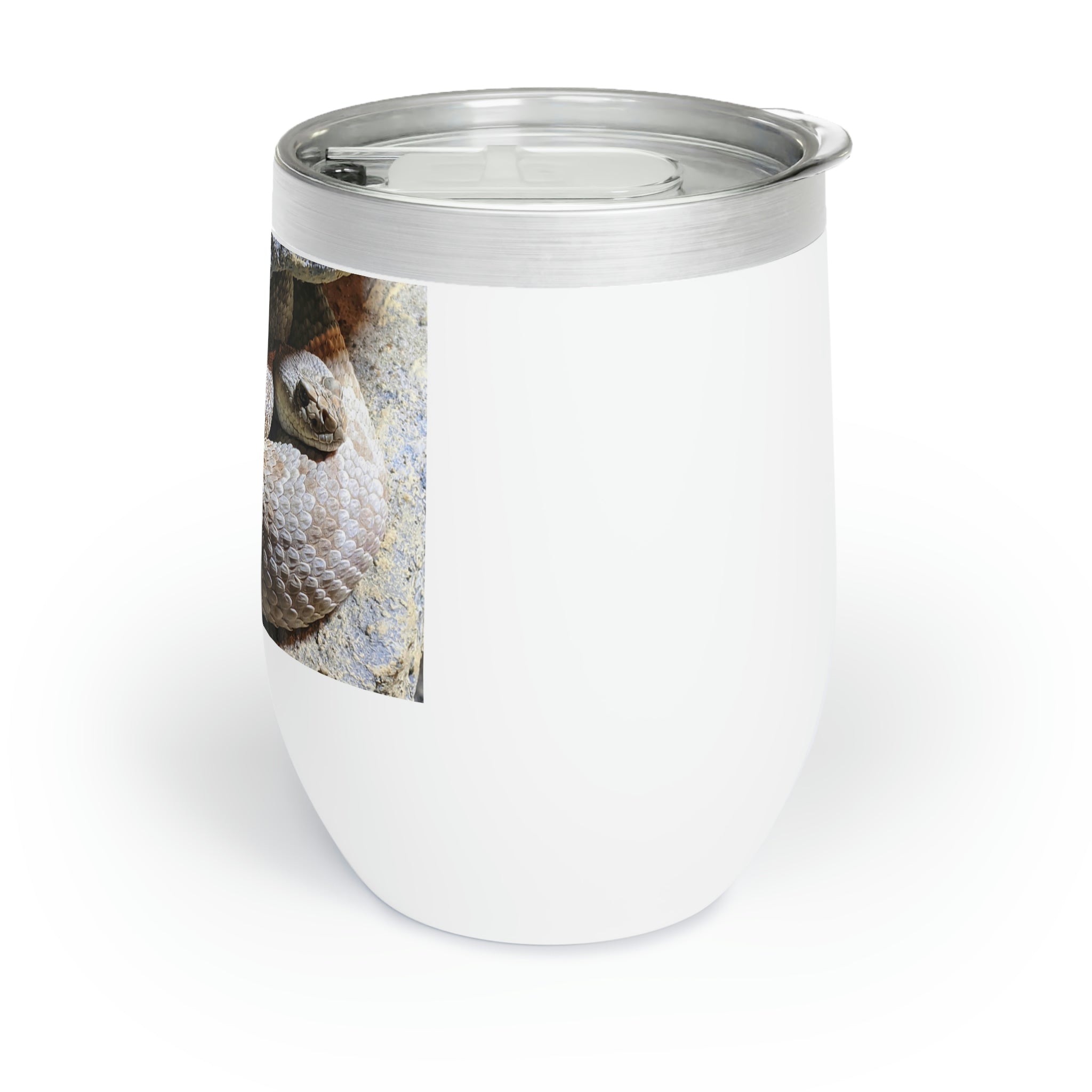 A stylish Snake Chill Wine Tumbler made of stainless steel, featuring a double-insulated design for temperature retention and customizable options.