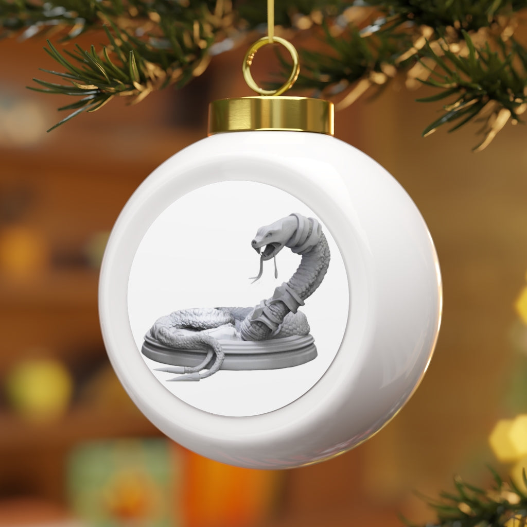 A beautifully crafted 3-inch Snake Christmas Ball Ornament with a glossy finish and gold ribbon, showcasing a vintage design.