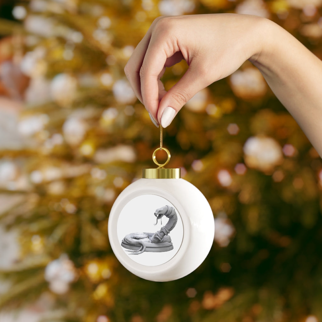 A beautifully crafted 3-inch Snake Christmas Ball Ornament with a glossy finish and gold ribbon, showcasing a vintage design.