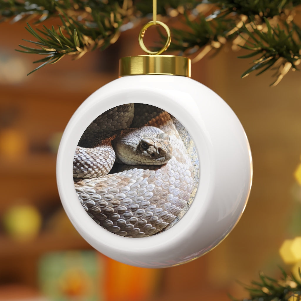 A 3-inch glossy Snake Christmas Ball Ornament with a gold ribbon, featuring a vintage design and customizable metal insert.