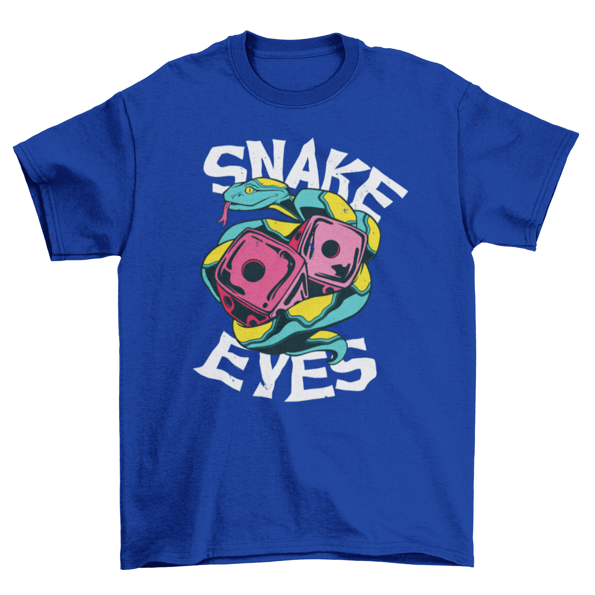 A stylish t-shirt featuring a snake and dice design with the quote 'Snake Eyes', perfect for gaming enthusiasts.