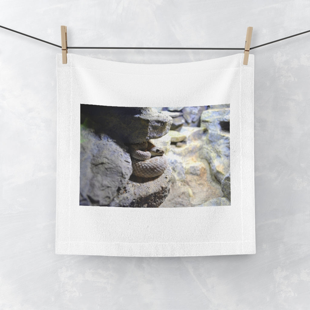 A vibrant Snake Face Towel featuring a colorful polyester front and soft cotton back, perfect for customization.