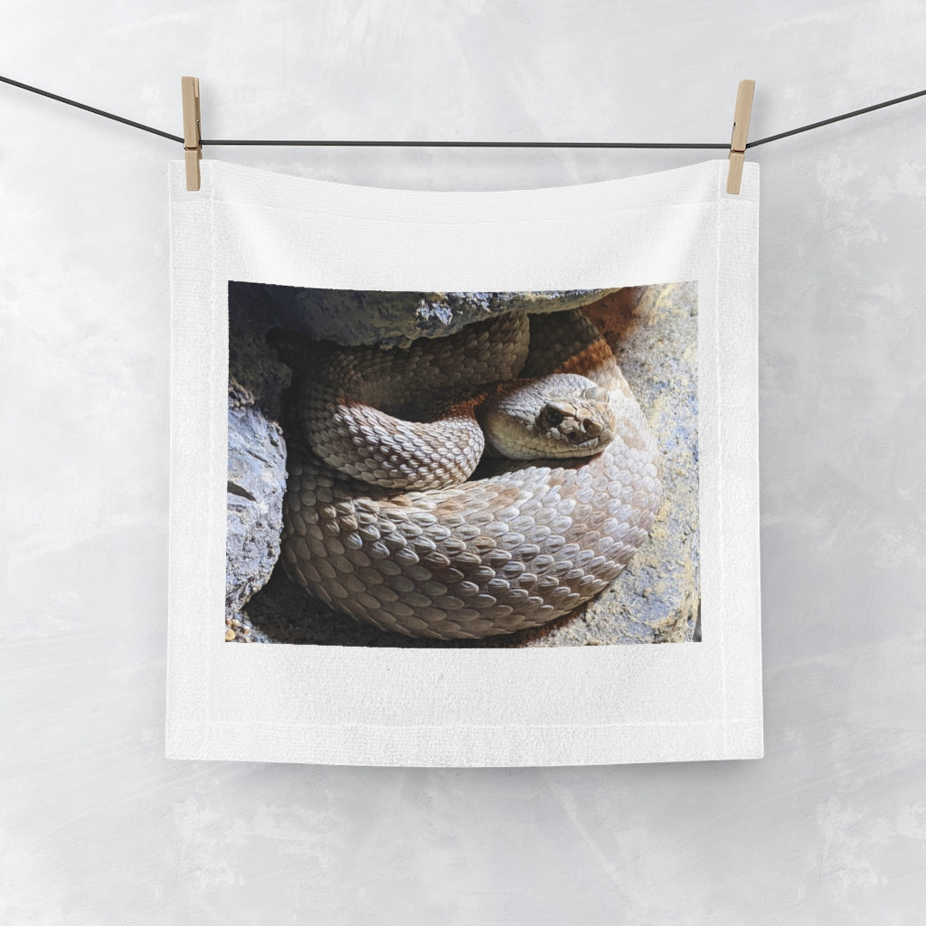 Customizable Snake Face Towel featuring a soft polyester front and absorbent cotton back, ideal for personal designs.