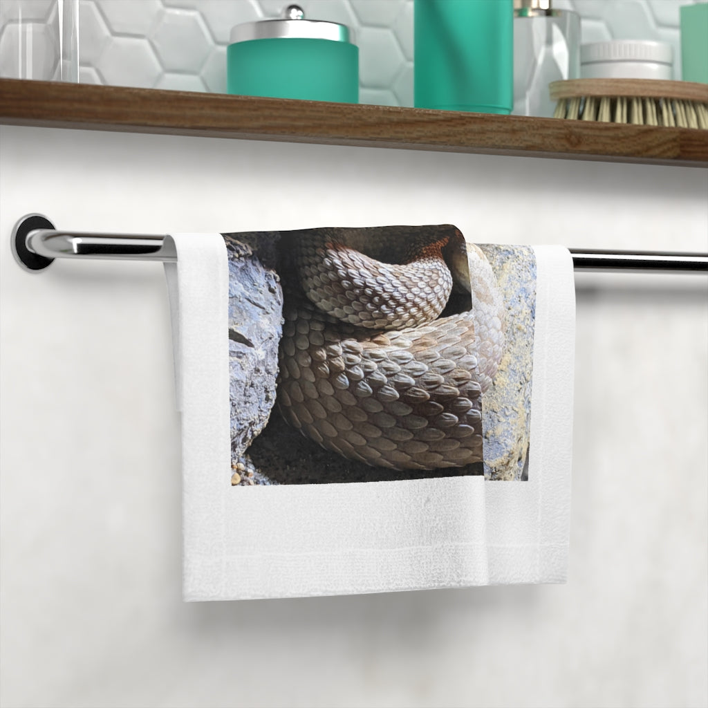 Customizable Snake Face Towel featuring a soft polyester front and absorbent cotton back, ideal for personal designs.